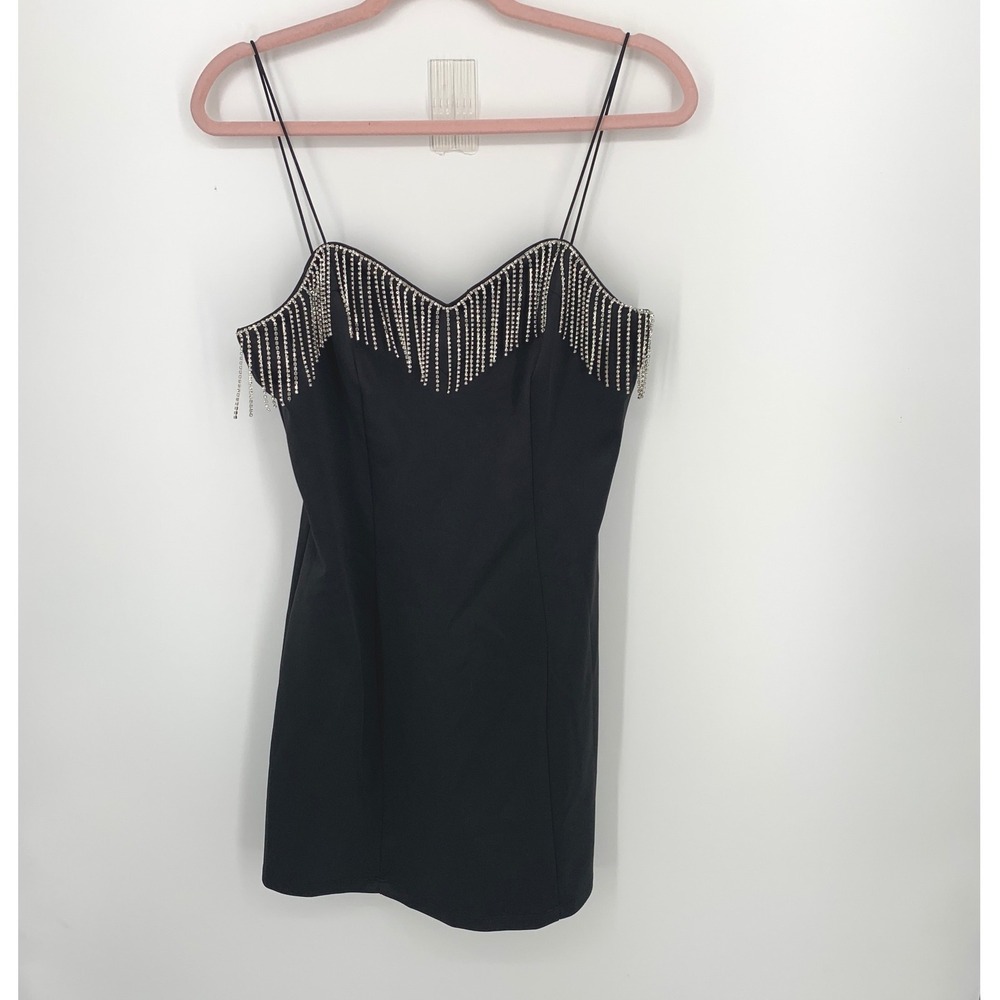 Speechless Size 13 Rhinestone Fringe Cocktail Dress Black NWT